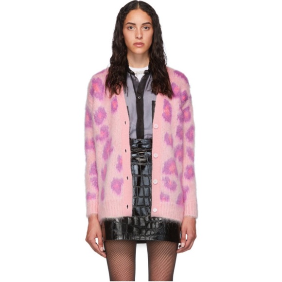 Miu Miu Pink Mohair Leopard Cardigan Sz S